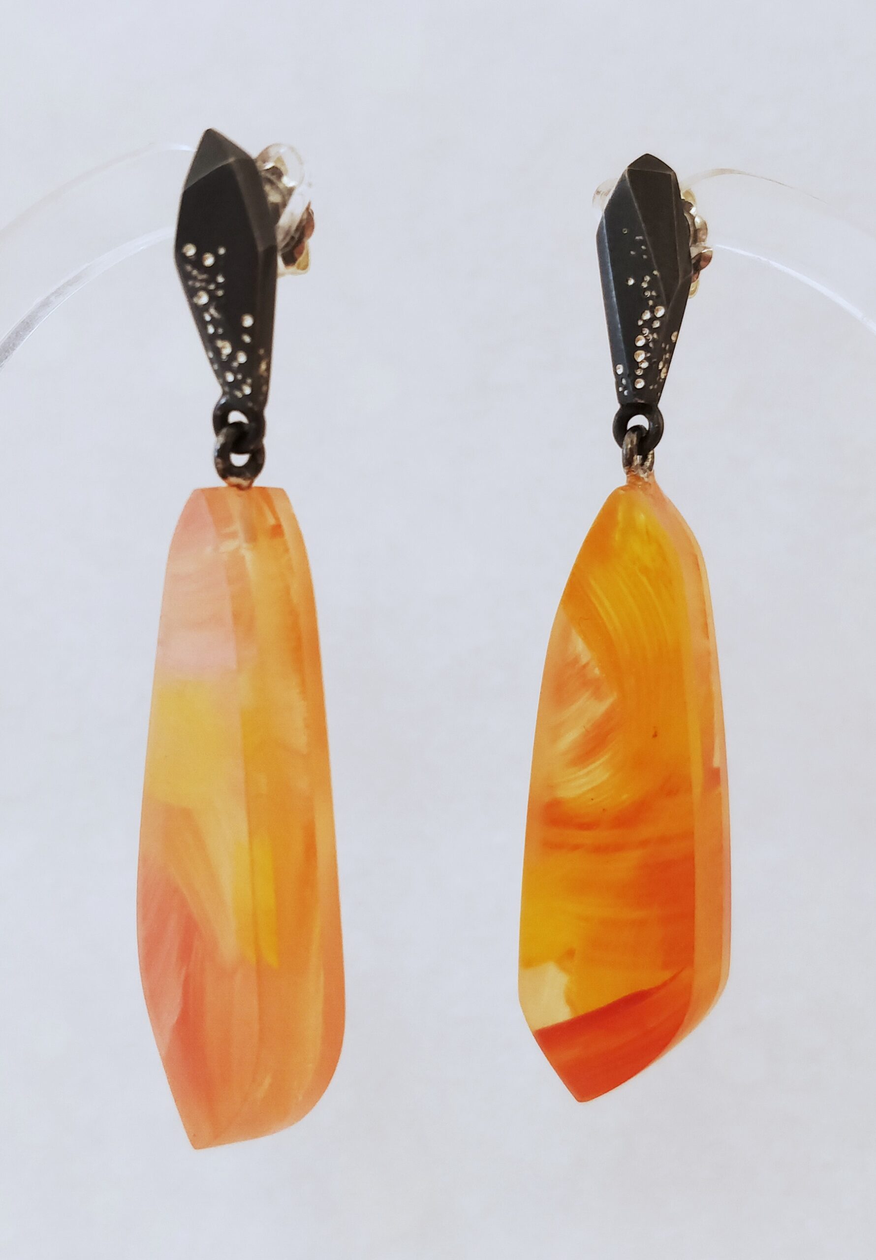 Irregular Orange and Red Painterly Earrings with Geo Constellation Studs