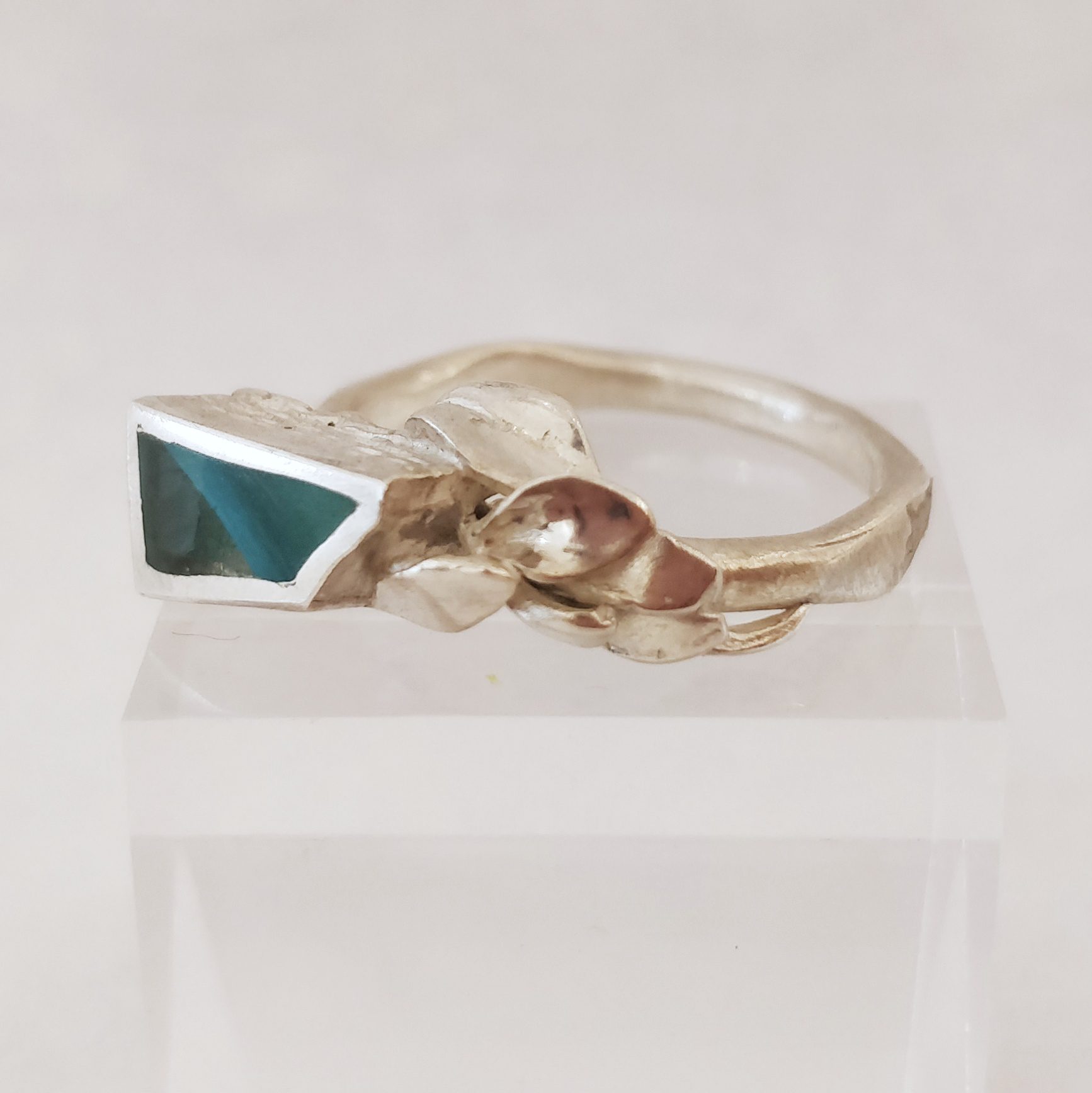 Geo Resin Ring with Silver Leaves