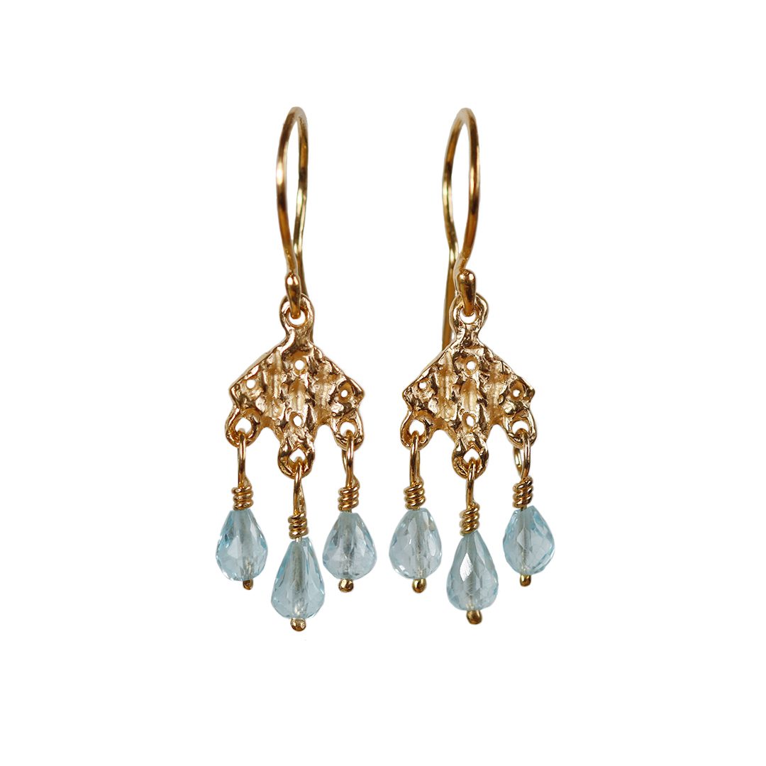 Gold plate kite earrings with topaz beads