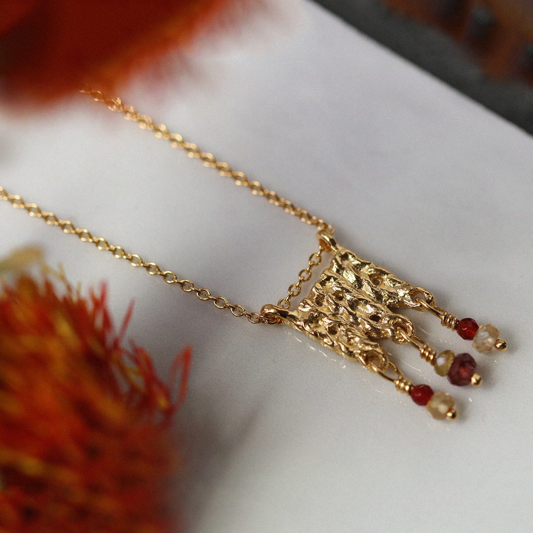 Gold plate triple knit necklace with citrine