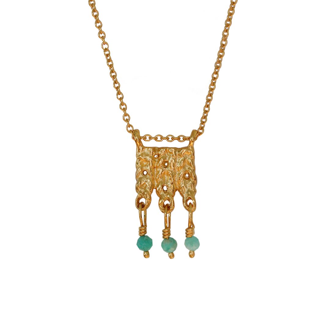 Gold plate triple knit earrings with amazonite beads