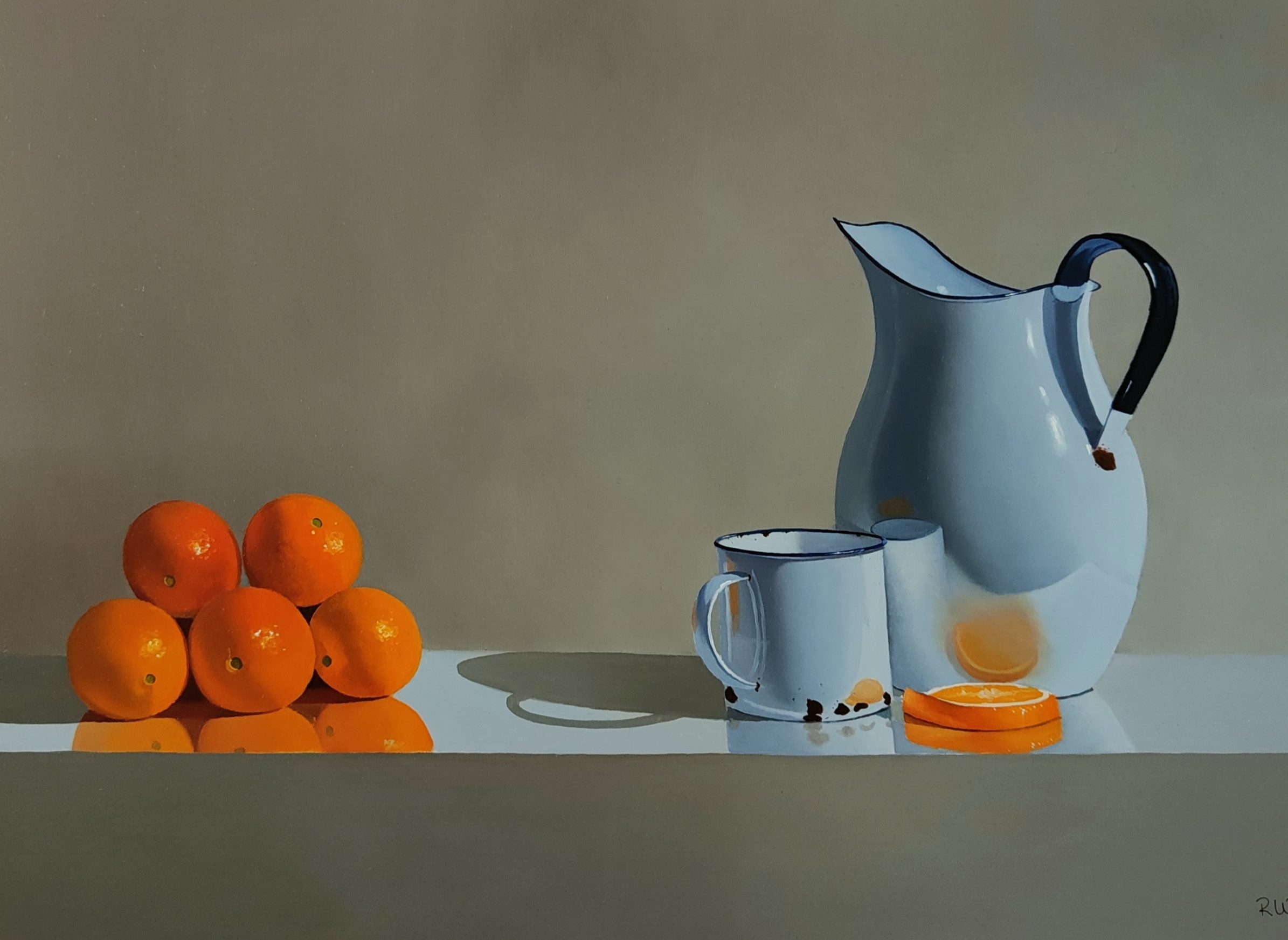Enamel jug and Oranges