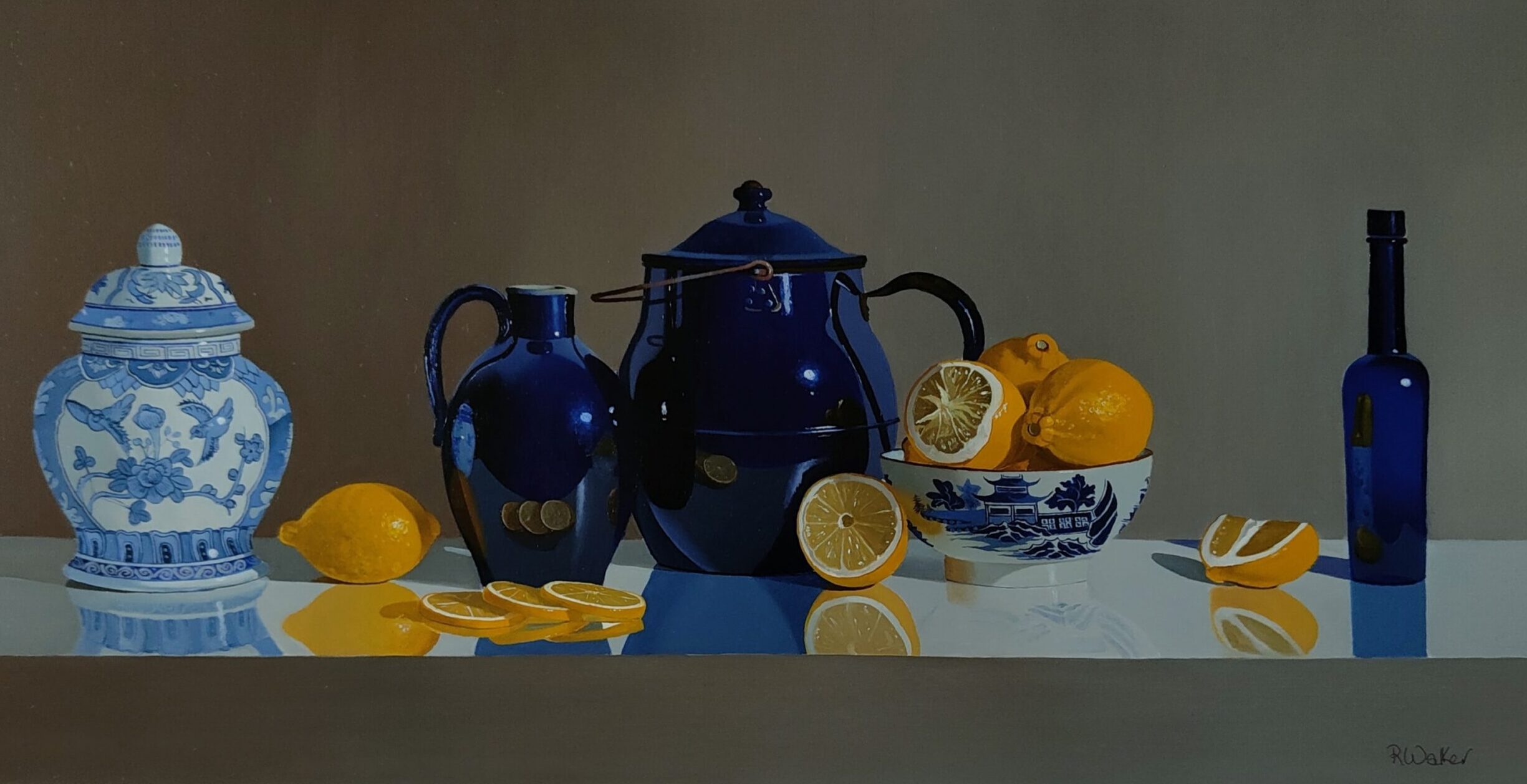 Blue Enamel with Oriental Pot and Lemons