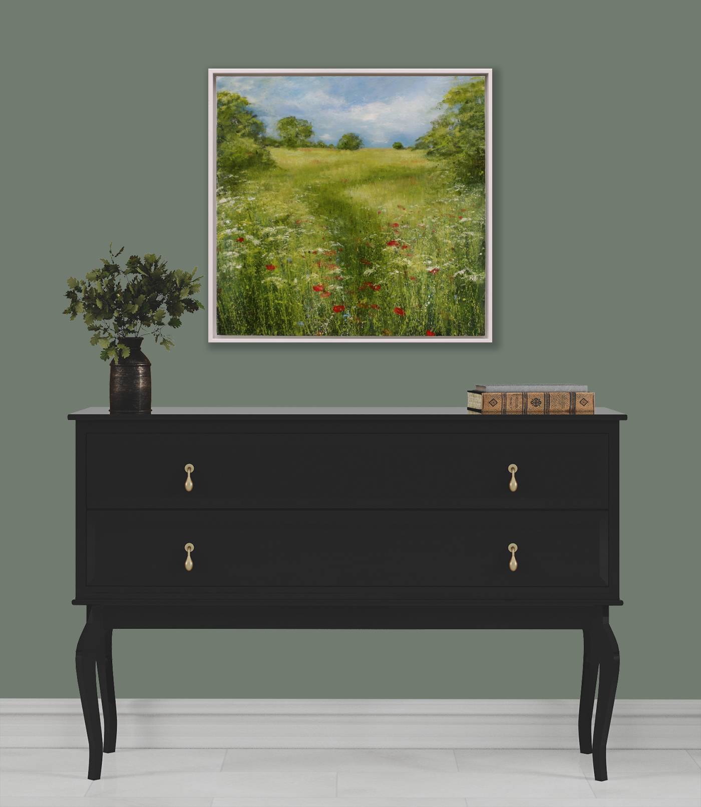 Poppies In The Meadow 81x81cm Framed Oil On Canvas.JPG Inroom