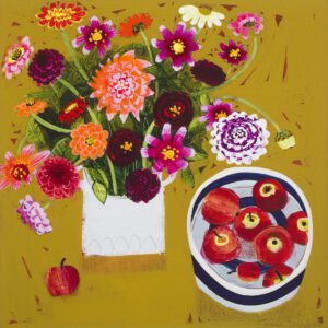 Dahlias and apples in Ali’s bow